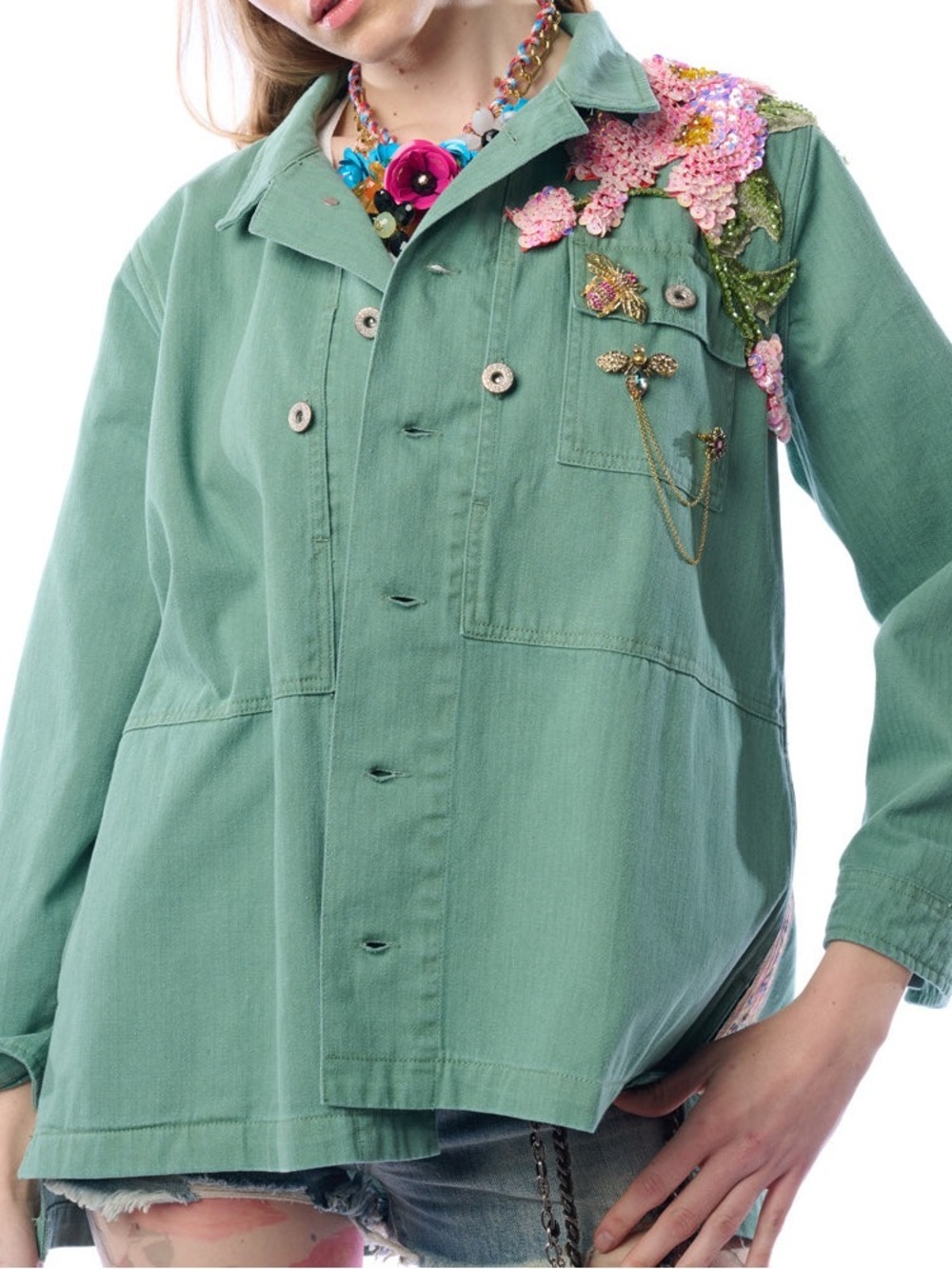 ❤️‍🔥 Aratta Michelle Sage Green Embellished Floral Art Jacket NWT AR-82